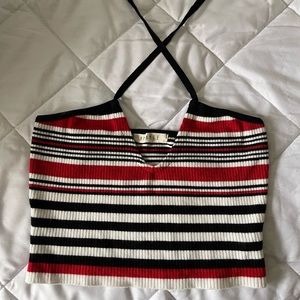 Black white and red halter crop top